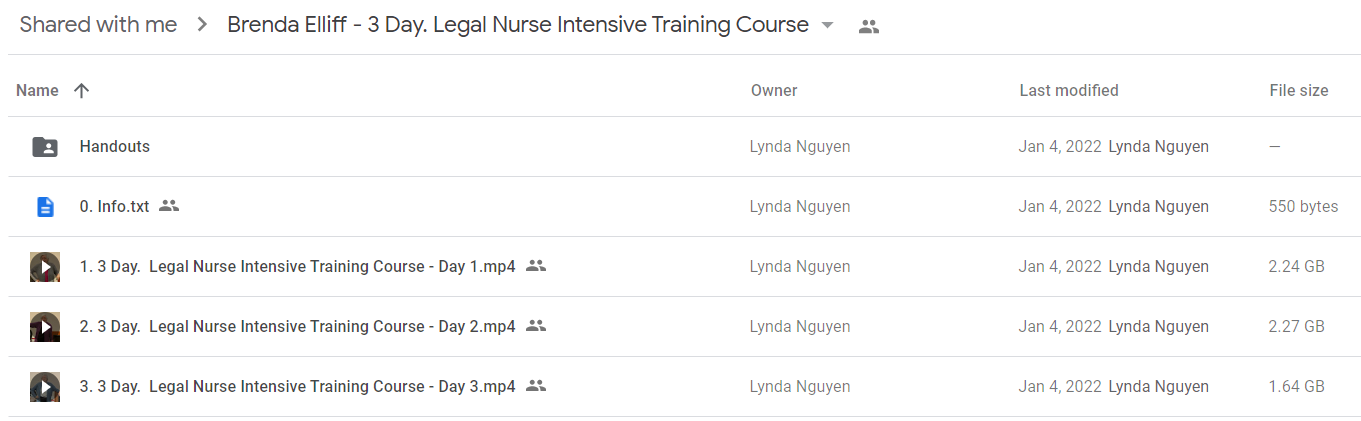 Brenda Elliff - 3 Day. Legal Nurse Intensive Training Course1