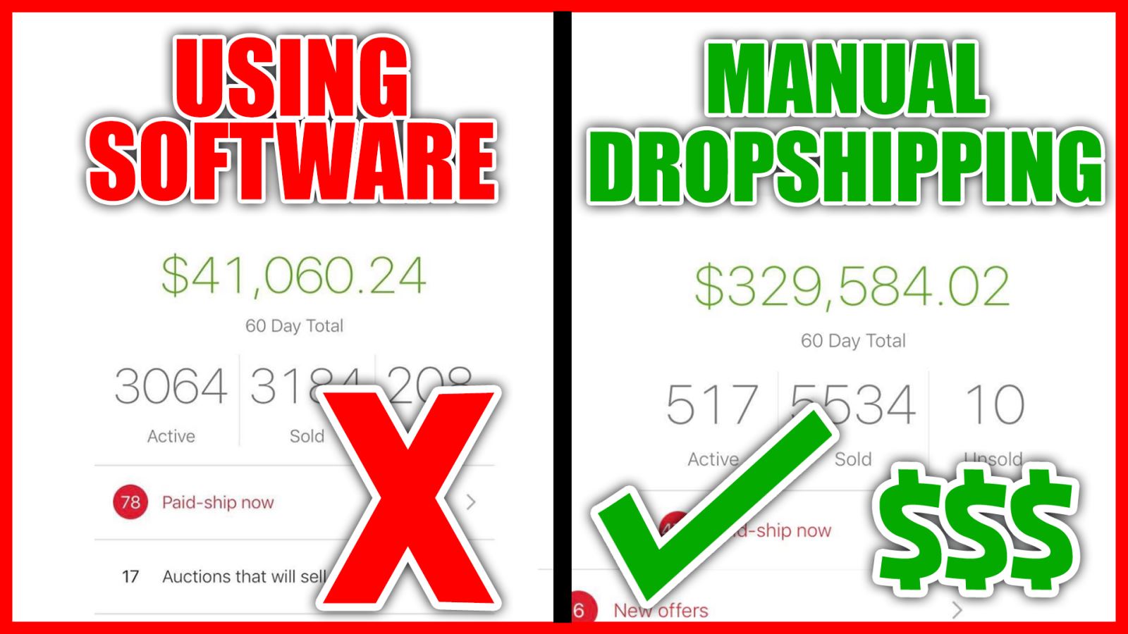  /></p><p><strong>The seller on the left is a LIABILITY:</strong> Because he has a cluttered eBay store with thousands of listings, and in order to manage all of those listings he’s using different softwares to run his business. Also, note that his sales are very low when compared his high listing count.</p><p><em>Would you want a seller like that on your platform? Probably not!</em></p><p><strong>I’m an ASSET to eBay (right screenshot):</strong> Yes, the right screenshot is my personal eBay account. And with less than 550 listings, I’ve done over $100,000 in sales in just a one month period. I have a low listing count, I’m not using any software, and I’m generating a consistently high number of sales. I am an ASSET to eBay!</p><p><strong>LIMITED TIME BONUS COURSE INCLUDED:</strong></p><p><strong>HOW TO MASTER USING LOWES AS A SUPPLIER</strong></p><p>Lowe’s is the most untapped retailer to dropship from. In fact, very few dropshippers know how to successfully dropship using Lowes. However, I’ve mastered dropshipping from Lowes to eBay, and with my extensive knowledge of dropshipping from Lowes, I’m able to get 15% to 20% profit margins on items I list from Lowes.</p><p>I’ve been dropshipping from Lowes for over 2 years in my personal dropshipping business, and for a limited time I’m including two full modules inside of this program that are going to teach you everything you need to know about how to dropship from Lowes.</p><p><strong>Some Lowe’s Secrets I’ll go Over Include:</strong></p><p>– How to get insanely high profit margins using Lowes (15% to 20%)</p><p>– How to effectively use Lowes coupons</p><p>– How to get Lowes discount gift cards (6% to 8% discount!)</p><p>– How to deal with Lowes website errors/issues</p><p>– How to correctly handle Lowes order cancellations</p><p>– How to handle ongoing changes Lowes makes (constant updates!)</p><p><strong>And SO much more!</strong></p><p><strong>Take a look below to see just one product that I dropshipped from Lowes that generated me over 1,500 total sales and also over $5,000 in total profit!</strong></p><p><strong><img src=